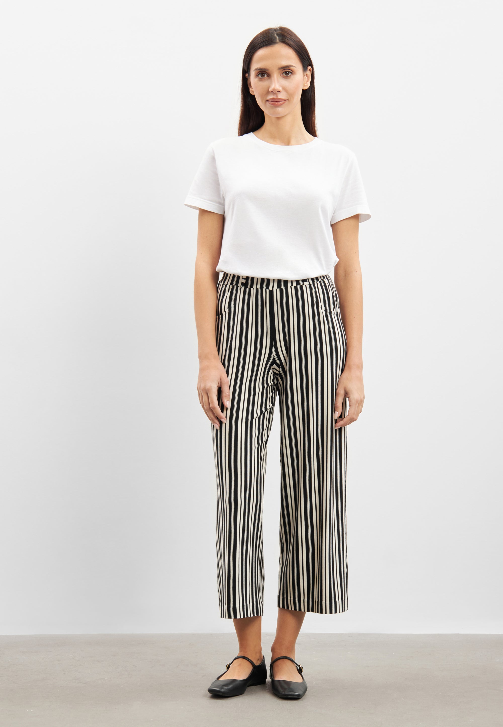 LAURIE  Donna Loose Jersey Crop Trousers LOOSE 99139 Elegant Stripe