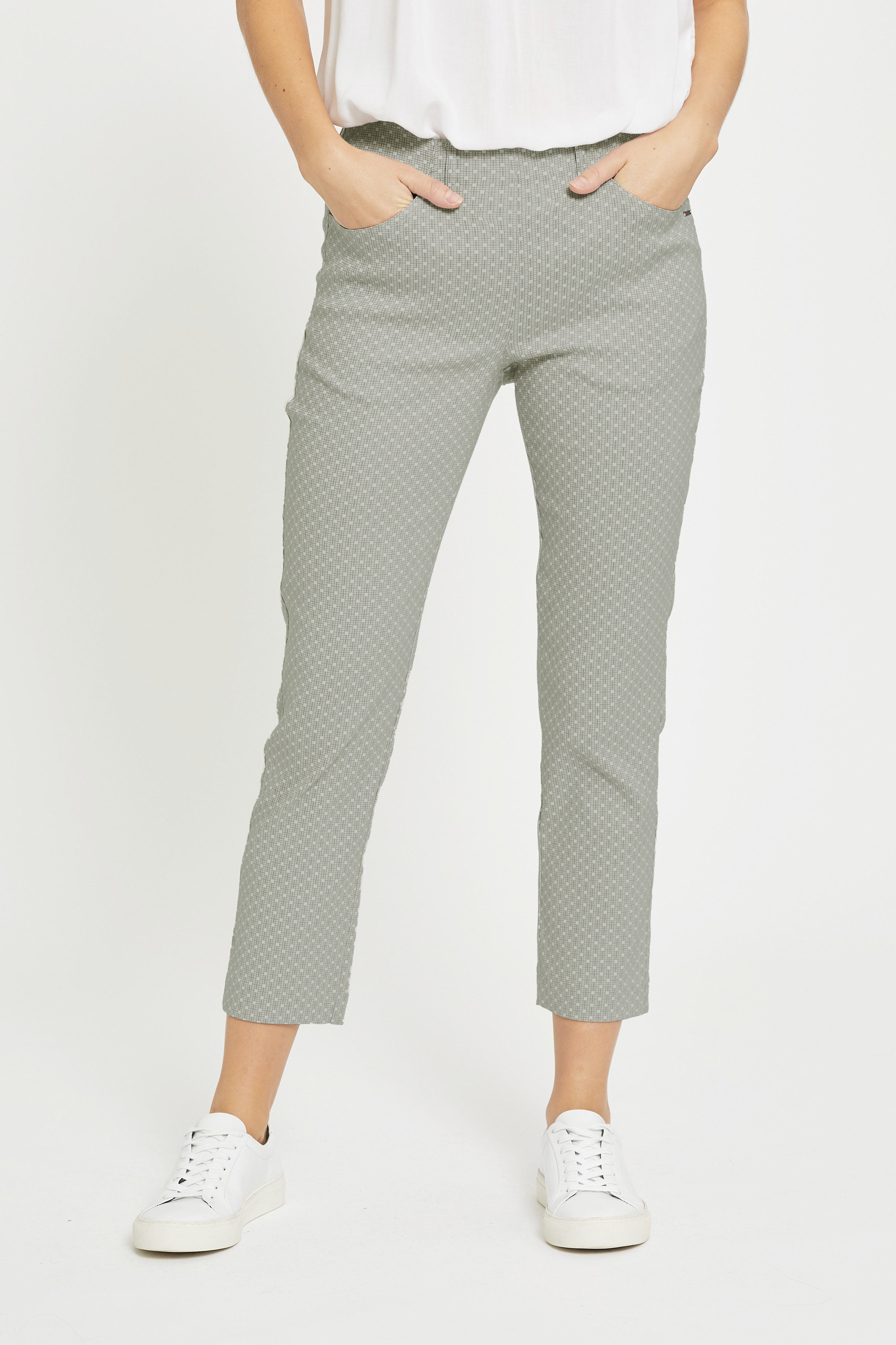 LAURIE Grace - Crop Trousers SLIM Khaki jacquard