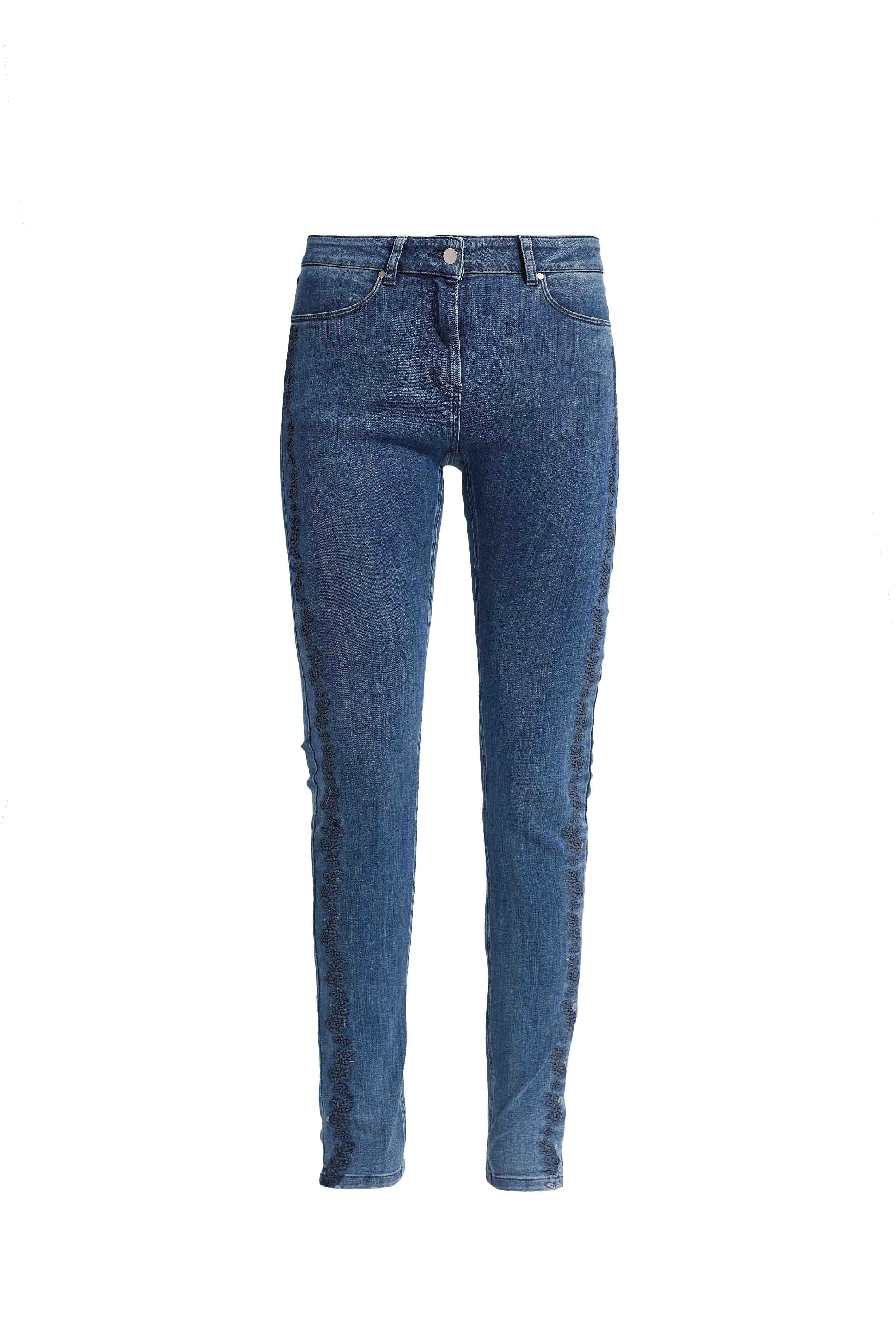 LAURIE  Olivia Embroidery Skinny - Medium Length Trousers SKINNY Mittelblauer denim